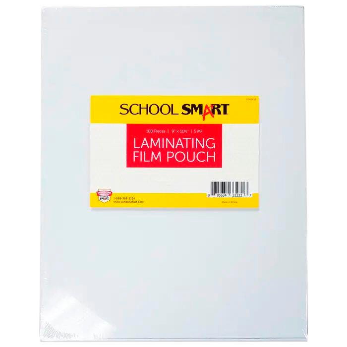 School Smart High Clarity Laminating Pouches, 9 x 11-1/2 Inches, 5 mil Thick, Pack of 100 2040456